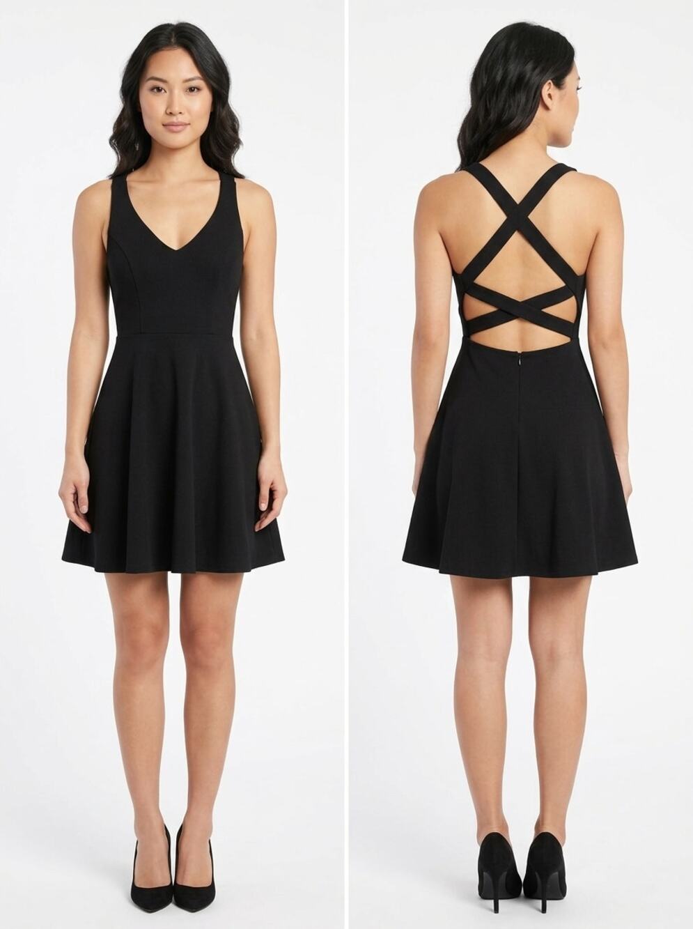 Lulus Black Criss Cross Open Back A-Line Skater Mini Dress Women Size XS